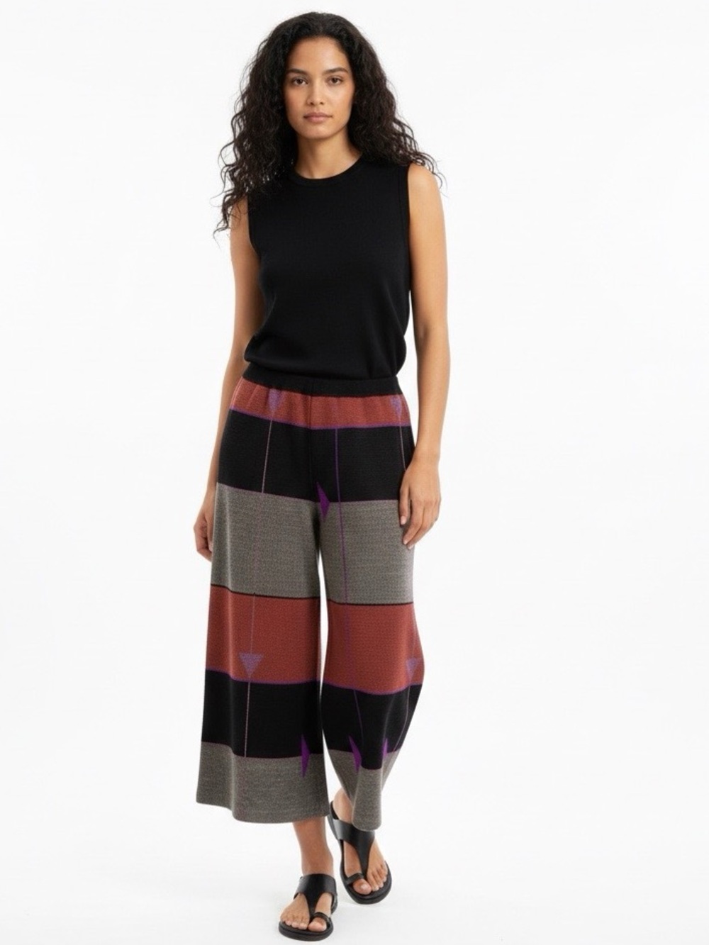Pierre Cardin Vintage Gaucho Cullotte Pants Colorblock lambswool gray black MED